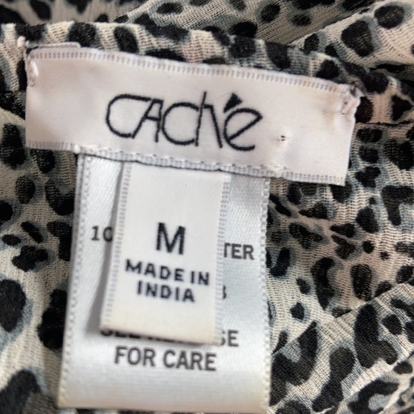 CACHE Sheer Leopard V-neck Bell Sleeve Blouse M - Picture 7 of 7
